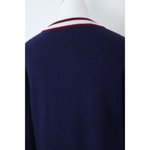 Equipment Size L Cashmere Cardigan Sweater Button Front Navy Red White Stripe - Picture 9 of 12